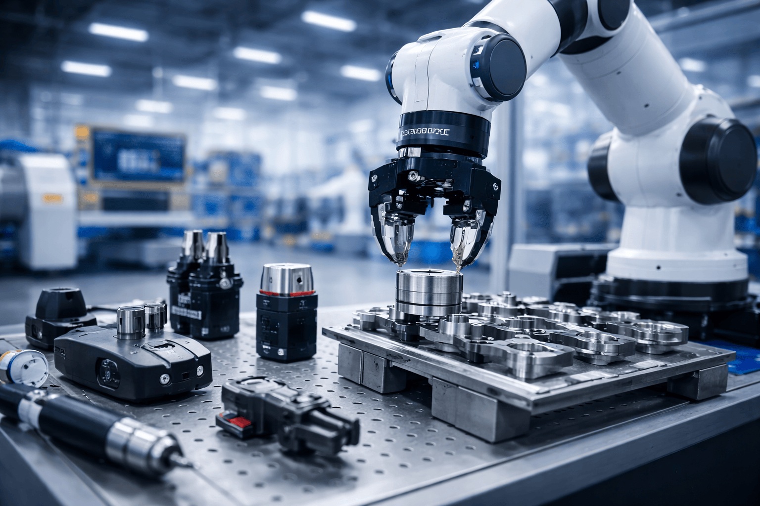 Integración de grippers para robots, optimizando procesos de pick  place y automatización de tareas.